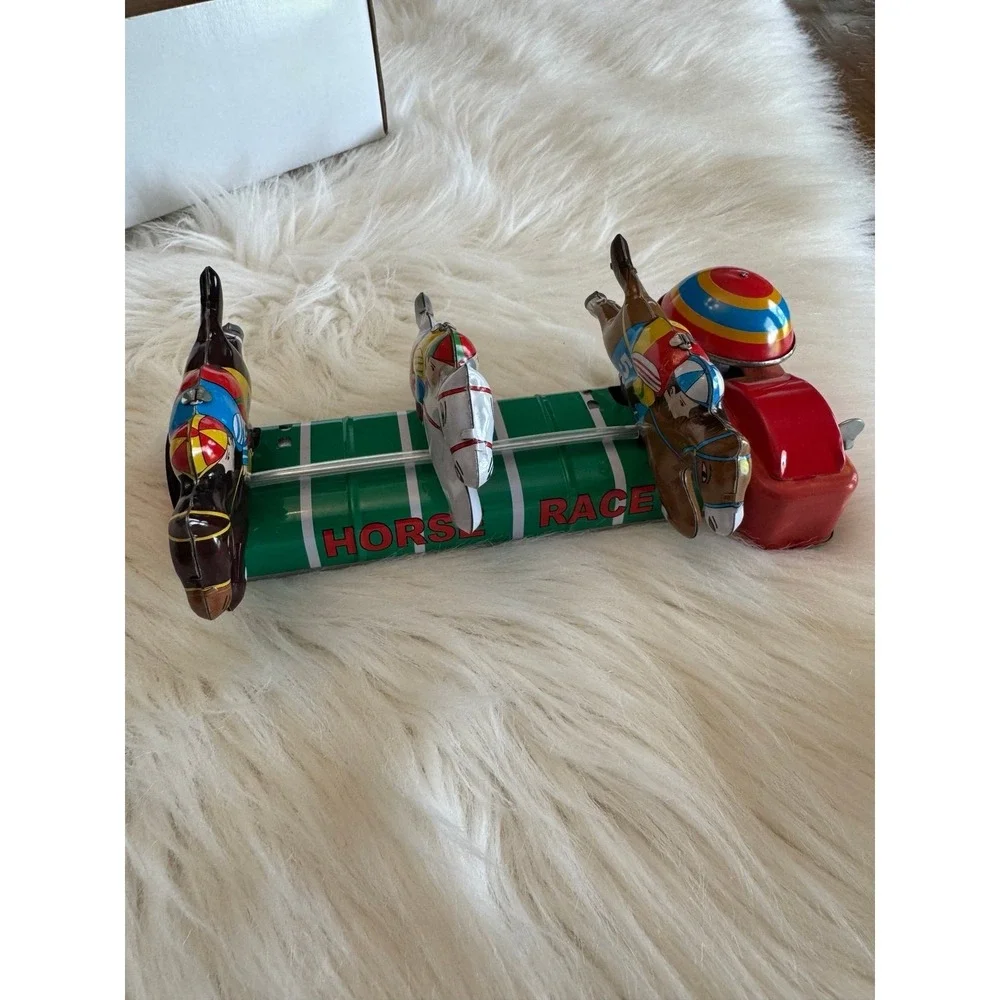 Vintage Schylling Reproduction Tin Wind Up Mechanical Horse‎ Race